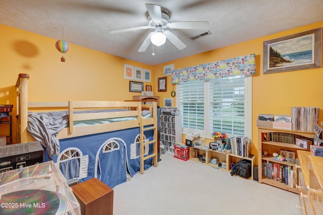 3508 Whispering Pines Ct, Wilmington, NC 28409 - bedroom with carpet floors, a textured ceiling, and ceiling fan