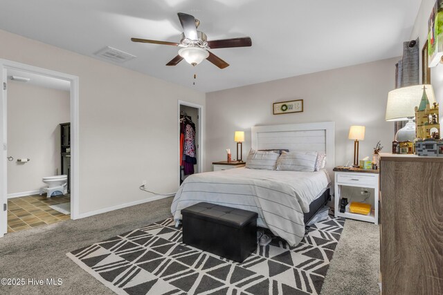 115 Joan Ct, New Bern, NC 28562 - bedroom featuring carpet floors, a closet, ensuite bathroom, a ceiling fan, and baseboards