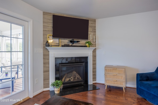 104 Northgate Ln, Clinton, NC 28328 - living room featuring a fireplace, wood finished floors, and baseboards