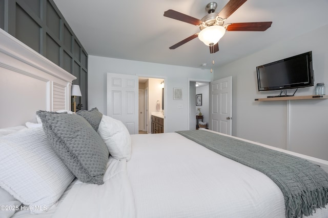 104 Northgate Ln, Clinton, NC 28328 - bedroom with ceiling fan and ensuite bathroom