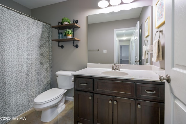 104 Northgate Ln, Clinton, NC 28328 - full bathroom featuring toilet, vanity, tile patterned flooring, and a shower with curtain