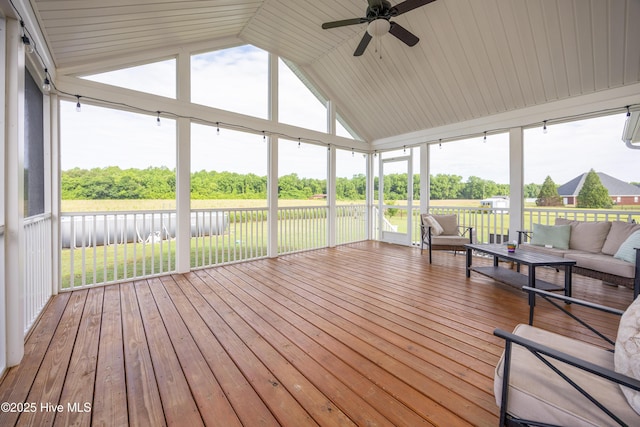 104 Northgate Ln, Clinton, NC 28328 - sunroom with a ceiling fan, an outdoor living space, and lofted ceiling