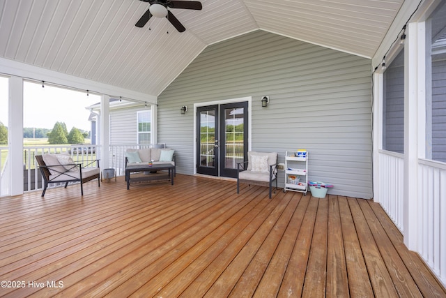 104 Northgate Ln, Clinton, NC 28328 - wooden terrace with ceiling fan and french doors