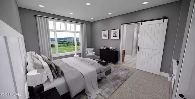 2112 Arnold Palmer Dr, Shallotte, NC 28470 - bedroom featuring a barn door, recessed lighting, carpet flooring, and baseboards