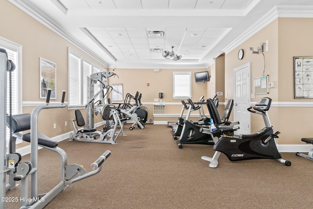 2112 Arnold Palmer Dr, Shallotte, NC 28470 - gym with baseboards, crown molding, and a drop ceiling