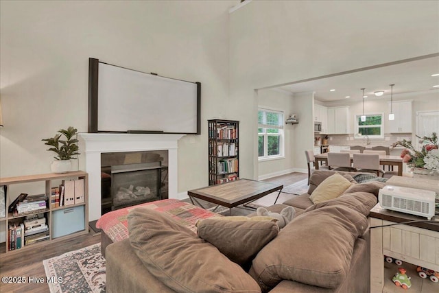 11 Bedford Cir, Pinehurst, NC 28374 - living room featuring light wood-style floors, a fireplace, baseboards, and recessed lighting