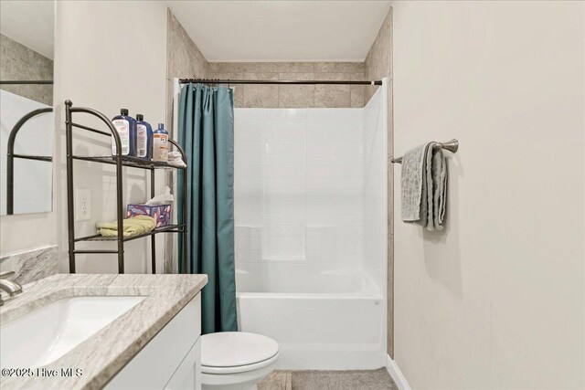 11 Bedford Cir, Pinehurst, NC 28374 - bathroom with shower / bathtub combination with curtain, toilet, and vanity