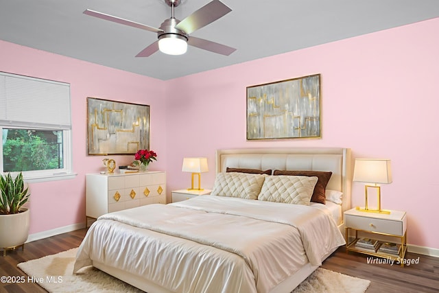 2414 Educational Dr, New Bern, NC 28562 - bedroom featuring baseboards, wood finished floors, and ceiling fan
