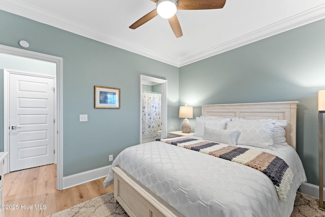 114 Lucas Cv, Oak Island, NC 28465 - bedroom with crown molding, light wood finished floors, baseboards, and a ceiling fan