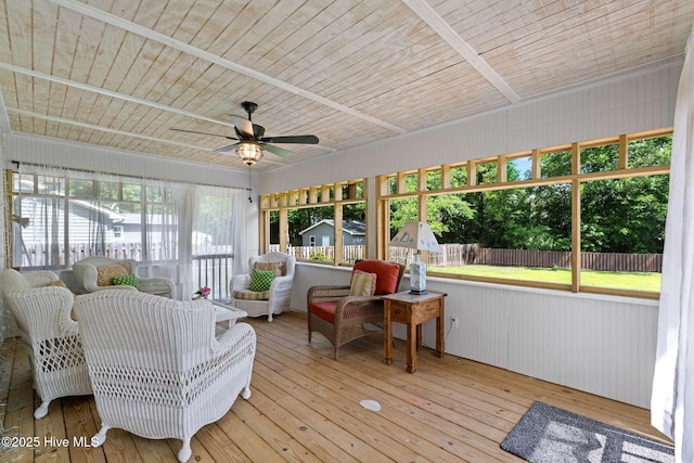sunroom / solarium with ceiling fan and outdoor lounge area