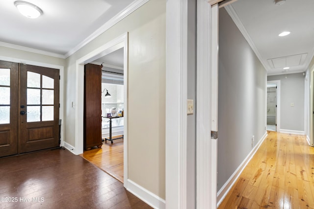 221 Quail Ridge Rd, Wilmington, NC 28409 - foyer entrance with wood-type flooring, french doors, ornamental molding, and baseboards