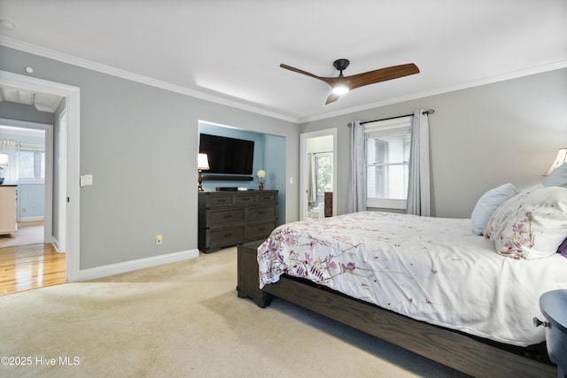221 Quail Ridge Rd, Wilmington, NC 28409 - carpeted bedroom featuring crown molding, multiple windows, baseboards, and ceiling fan