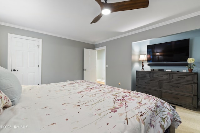221 Quail Ridge Rd, Wilmington, NC 28409 - bedroom featuring crown molding, a ceiling fan, and light colored carpet