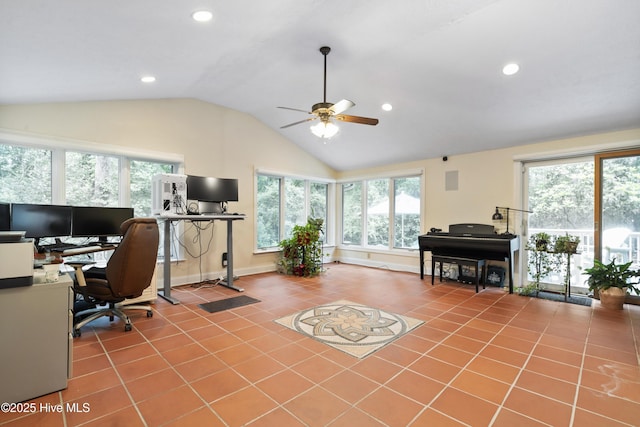 221 Quail Ridge Rd, Wilmington, NC 28409 - tiled office with healthy amount of natural light, vaulted ceiling, ceiling fan, baseboards, and recessed lighting