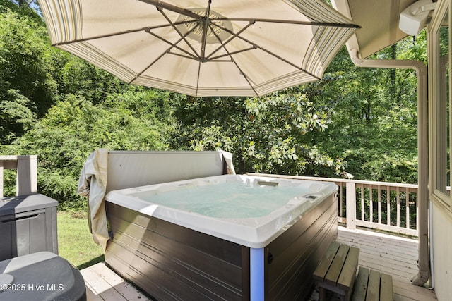 221 Quail Ridge Rd, Wilmington, NC 28409 - wooden deck with a hot tub