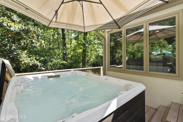 221 Quail Ridge Rd, Wilmington, NC 28409 - wooden deck with a hot tub