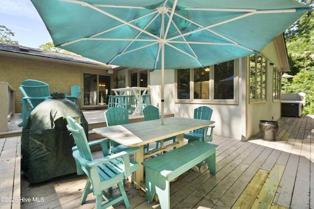 221 Quail Ridge Rd, Wilmington, NC 28409 - wooden terrace with outdoor dining area and area for grilling