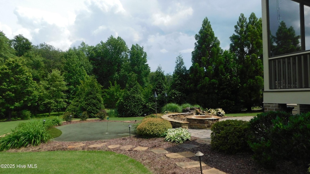 2712 Isaac Dr, Goldsboro, NC 27530 - view of yard with an area to practice putting and a fire pit