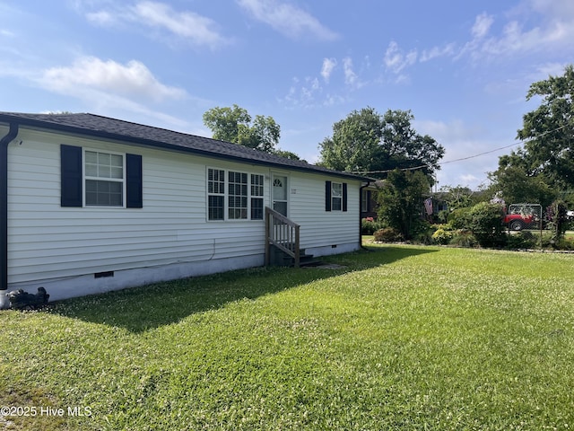 527 Chicora St, Grimesland, NC 27837 - back of house with crawl space, entry steps, a yard, and roof with shingles