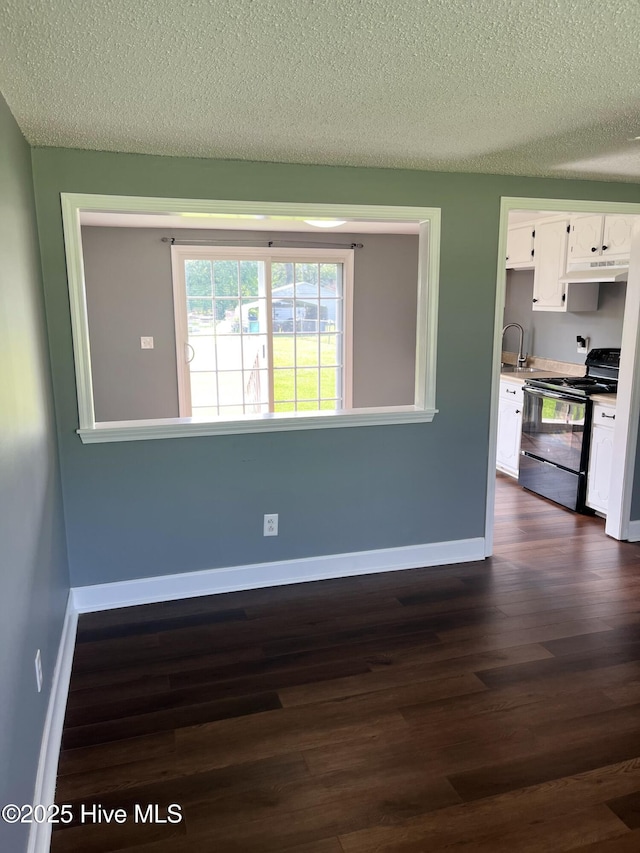 527 Chicora St, Grimesland, NC 27837 - spare room featuring dark wood-style flooring, baseboards, a textured ceiling, and a sink