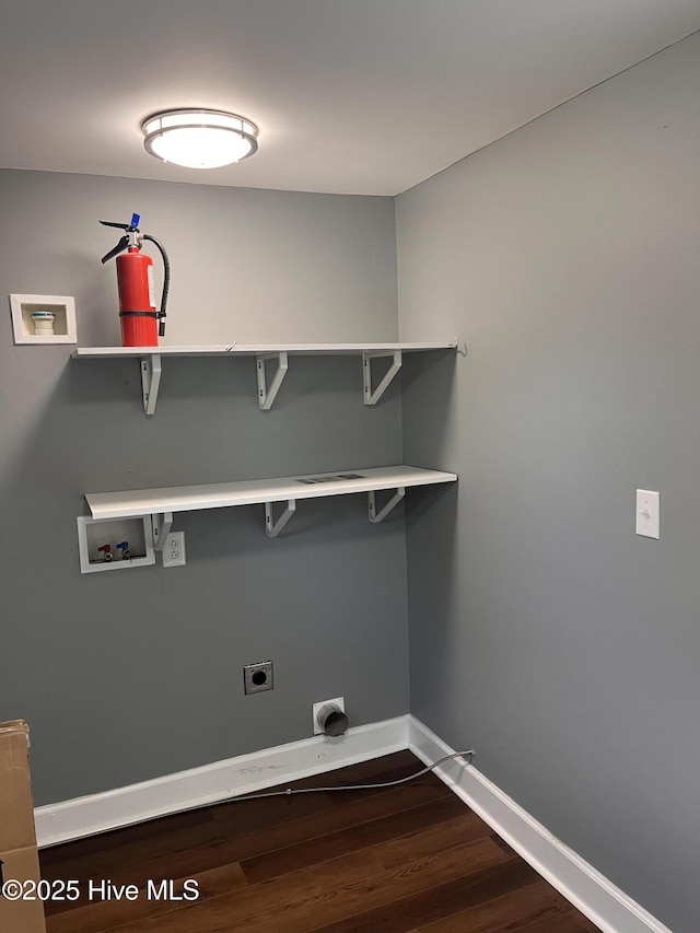 527 Chicora St, Grimesland, NC 27837 - clothes washing area with hookup for a washing machine, dark wood finished floors, baseboards, and hookup for an electric dryer