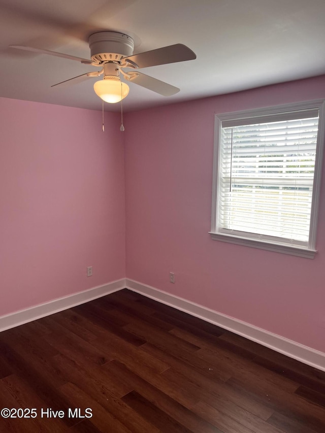 527 Chicora St, Grimesland, NC 27837 - empty room with dark wood-type flooring, baseboards, and a ceiling fan