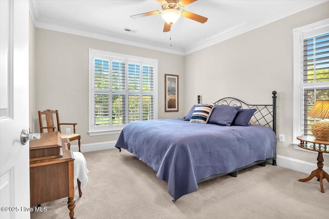 1013 Dowling Ct, Leland, NC 28451 - carpeted bedroom featuring crown molding, baseboards, and ceiling fan