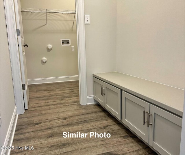 100 Sloth Ln, Jacksonville, NC 28546 - laundry room with hookup for a washing machine, dark wood-style flooring, baseboards, and hookup for a gas dryer