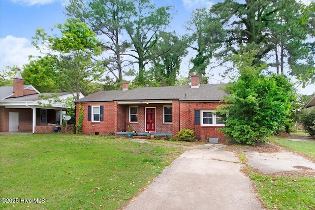 1605 E Holly St, Goldsboro, NC 27530 - ranch-style home with a front lawn, brick siding, and a chimney