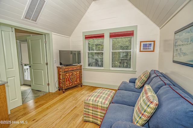 659 Wash Woods Way, Bald Head Island, NC 28461 - living room featuring wood finished floors, vaulted ceiling, and wooden ceiling