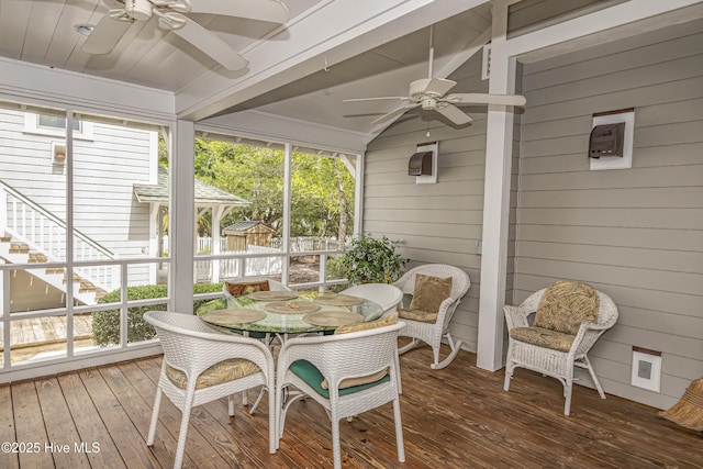 659 Wash Woods Way, Bald Head Island, NC 28461 - sunroom / solarium featuring ceiling fan and vaulted ceiling
