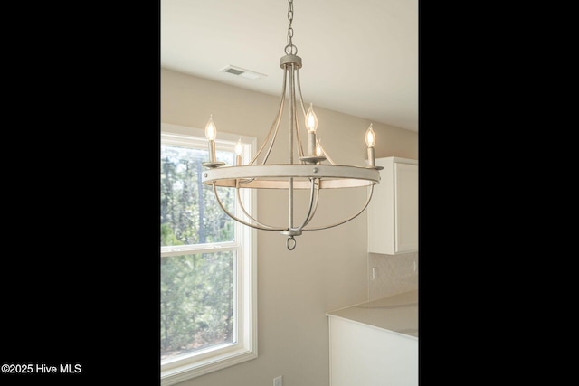 detailed view of a chandelier
