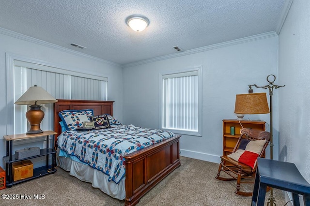 4512 Rivershore Dr, New Bern, NC 28560 - carpeted bedroom with ornamental molding, a textured ceiling, and baseboards