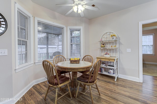 203 Abbey Ln, Wilmington, NC 28411 - dining room featuring wood finished floors, baseboards, and a ceiling fan