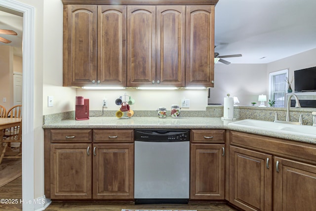 203 Abbey Ln, Wilmington, NC 28411 - kitchen featuring dishwasher, ceiling fan, a sink, and light countertops