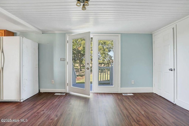 159 Shady Lane Rd, Willard, NC 28478 - empty room featuring wood finished floors, baseboards, wood ceiling, and french doors