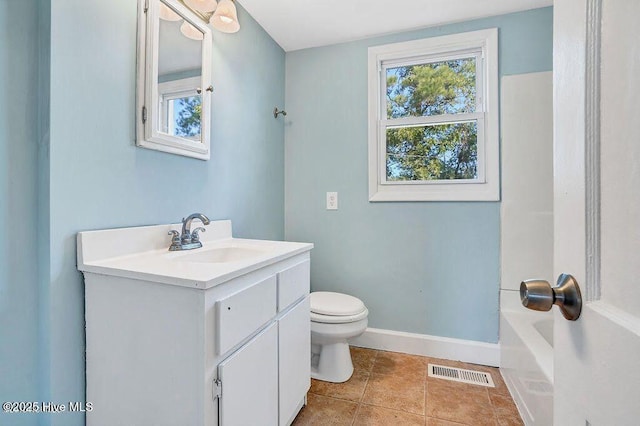 159 Shady Lane Rd, Willard, NC 28478 - full bathroom featuring toilet, vanity, baseboards, a bath, and tile patterned floors