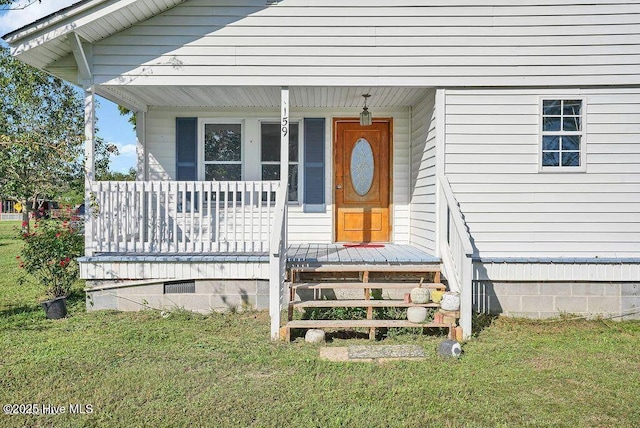 159 Shady Lane Rd, Willard, NC 28478 - doorway to property with a porch, a yard, and crawl space