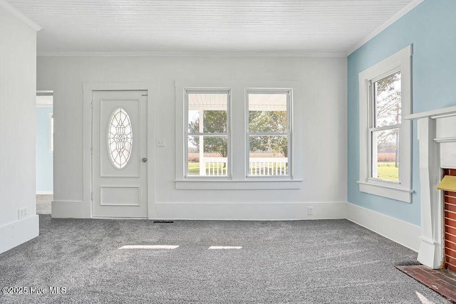 159 Shady Lane Rd, Willard, NC 28478 - carpeted entrance foyer featuring crown molding