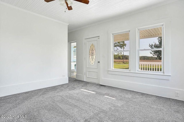 159 Shady Lane Rd, Willard, NC 28478 - carpeted entrance foyer with ceiling fan and ornamental molding