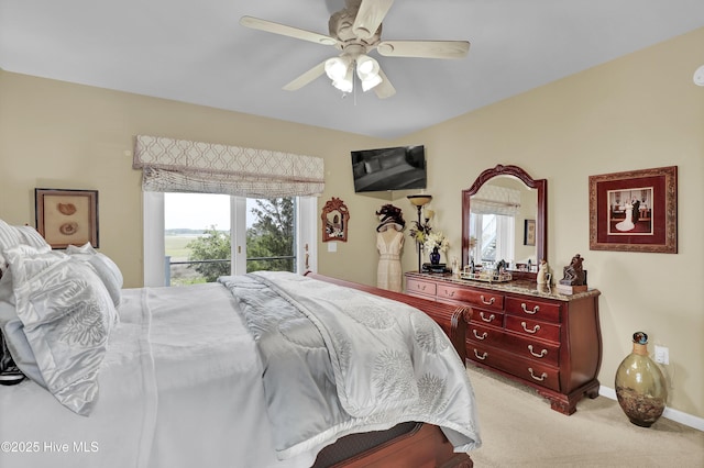 53 N Ridge Ln, Surf City, NC 28445 - bedroom with light carpet, access to outside, multiple windows, and a ceiling fan