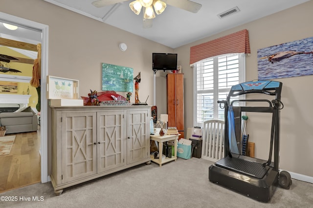 53 N Ridge Ln, Surf City, NC 28445 - exercise room with a ceiling fan and carpet