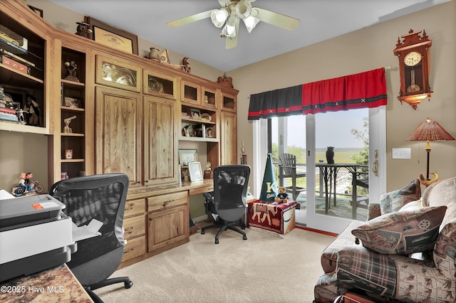 53 N Ridge Ln, Surf City, NC 28445 - office space featuring built in desk, ceiling fan, and light colored carpet
