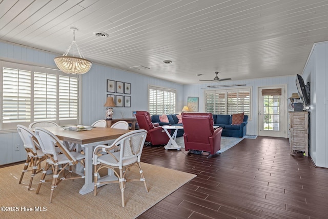 5709 Ocean Dr, Emerald Isle, NC 28594 - dining space featuring wood finished floors, a ceiling fan, and wood ceiling