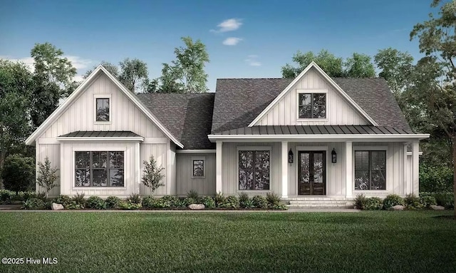 9 Mashie Ct SW, Carolina Shores, NC 28467 - modern farmhouse with a standing seam roof, a shingled roof, board and batten siding, and metal roof