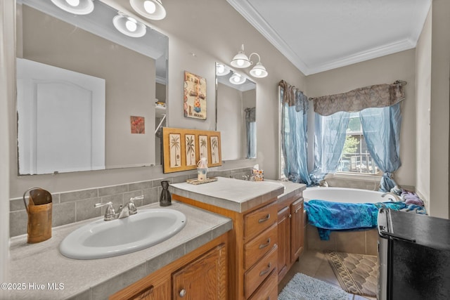 270 N Jenkins St, Holly Ridge, NC 28445 - full bathroom featuring crown molding, tile patterned flooring, a bath, and vanity