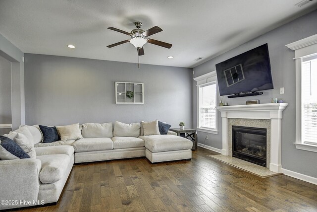 115 Elrod Rd, Moyock, NC 27958 - living room featuring ceiling fan, healthy amount of natural light, a fireplace, and recessed lighting