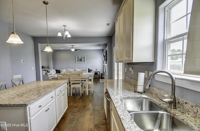 115 Elrod Rd, Moyock, NC 27958 - kitchen featuring a sink, dishwasher, open floor plan, dark wood-style floors, and a ceiling fan