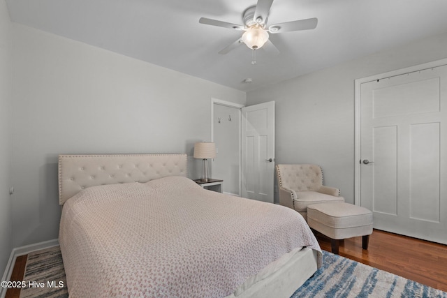 1139 Cranes Creek Rd, Cameron, NC 28326 - bedroom with wood finished floors, ceiling fan, and baseboards