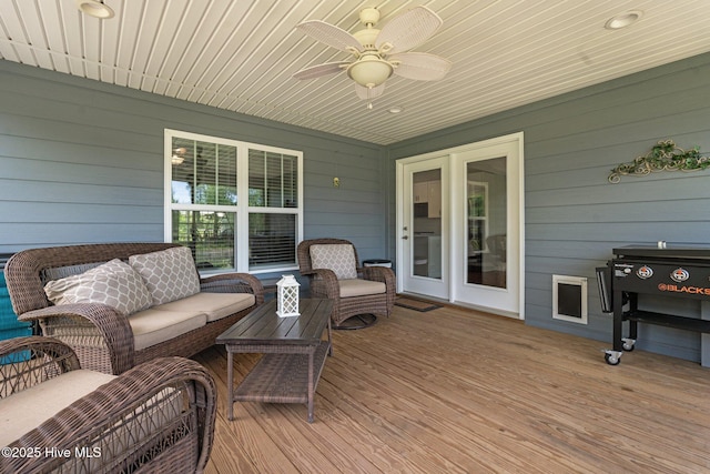1139 Cranes Creek Rd, Cameron, NC 28326 - wooden deck with ceiling fan and an outdoor hangout area